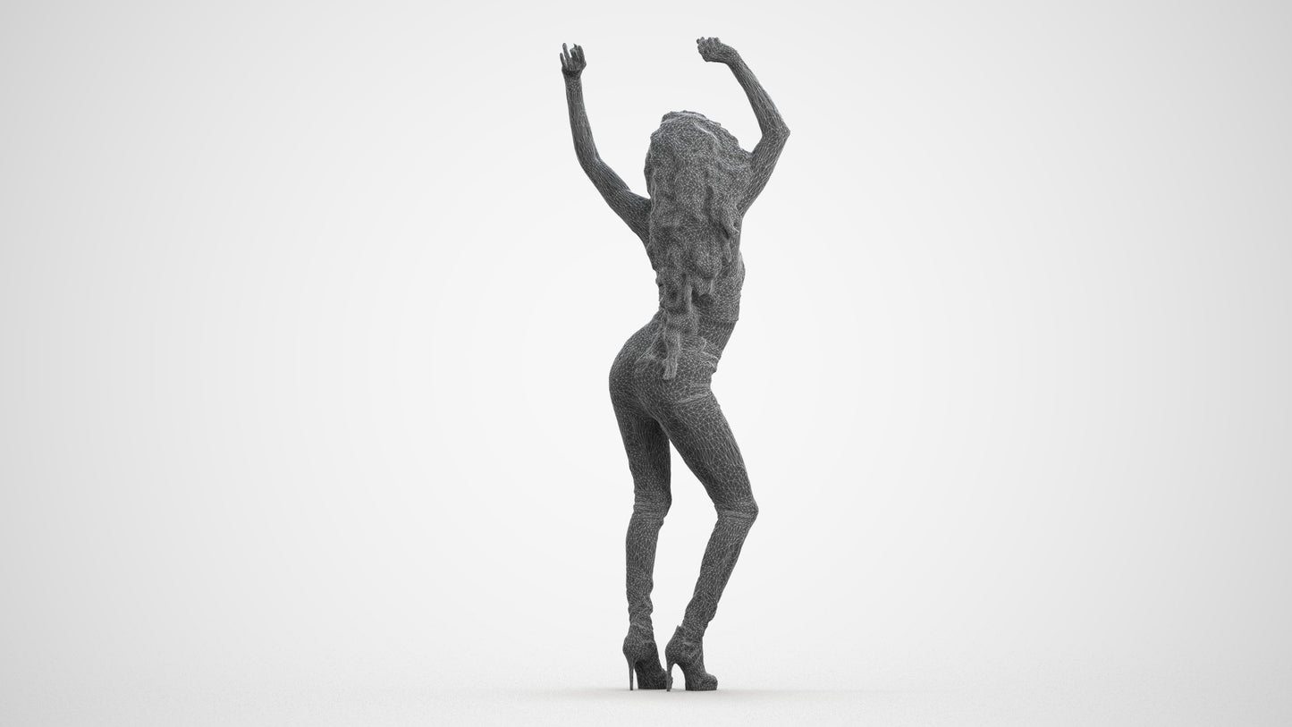 scanned 3D woman casual dancing, photogrammetry people for Enscape and V-Ray, wireframe front view