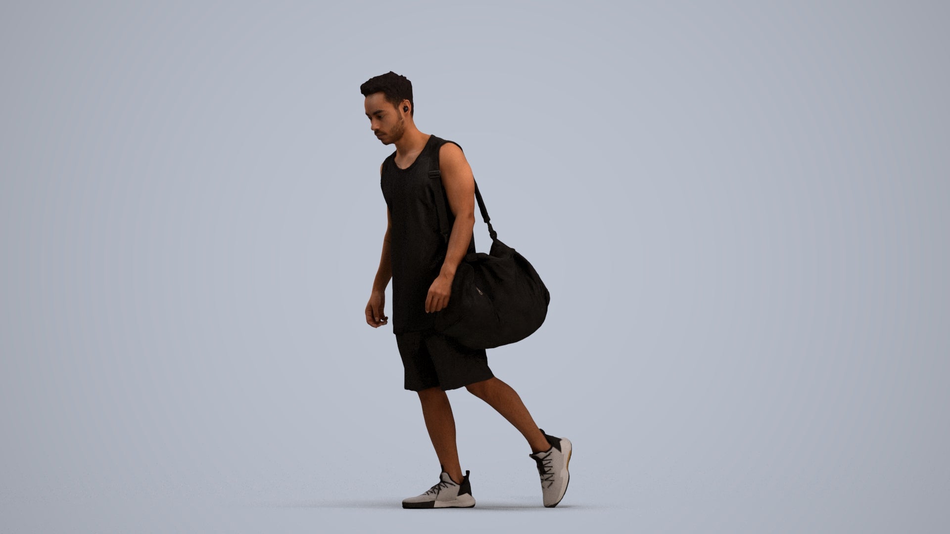 3D people model man sport, scanned human for 3ds Max rendering, standing pose render