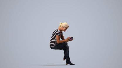 realistic 3D human senior woman casual sitting, archviz people FBX OBJ for Blender, side view render