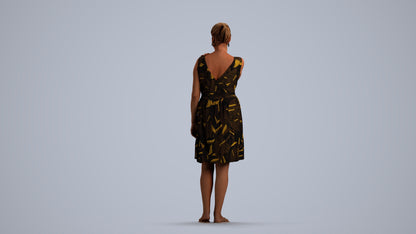 realistic 3D people woman casual standing, render-ready for V-Ray and Corona, FBX OBJ, front view render