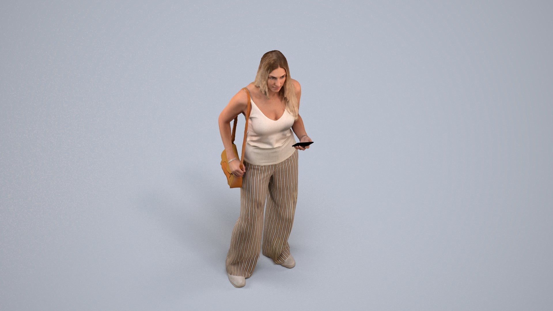 realistic 3D people woman casual standing, render-ready for V-Ray and Corona, FBX OBJ, back view render