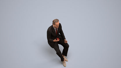 3D human model man business, photogrammetry scanned person for archviz, back view render