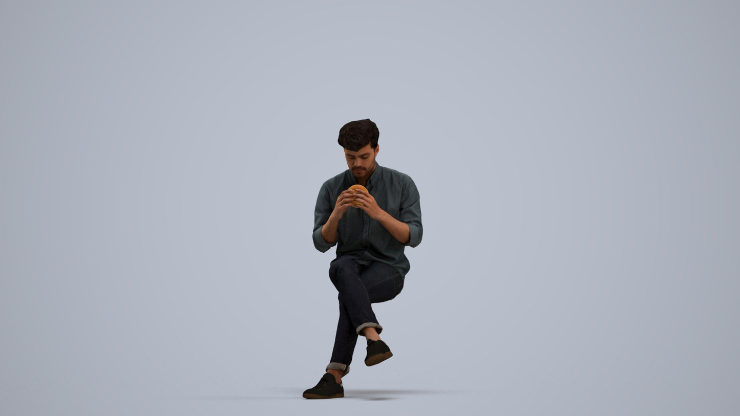 realistic 3D human man casual sitting, archviz people FBX OBJ for Blender, standing pose render