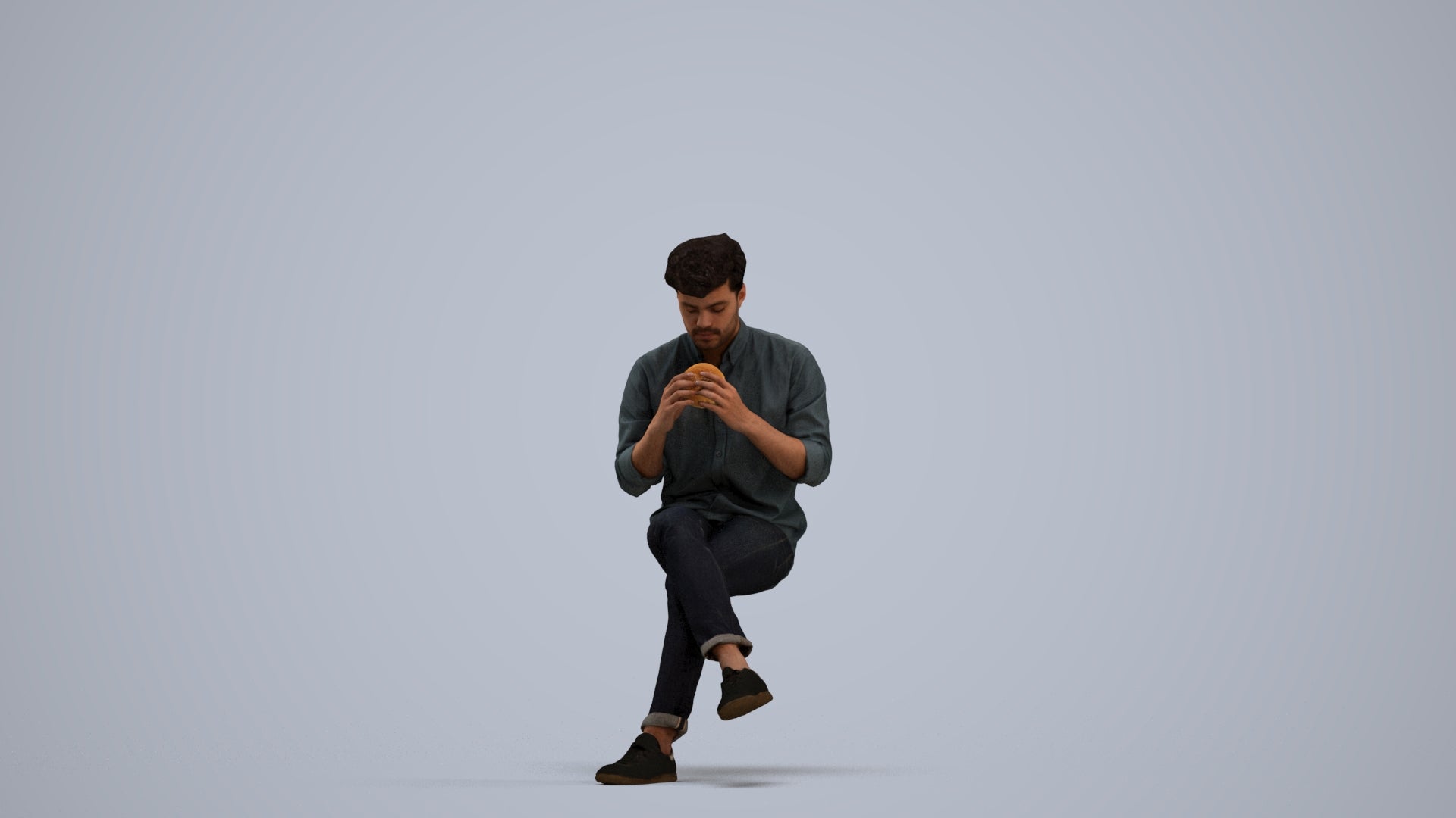 realistic 3D human man casual sitting, archviz people FBX OBJ for Blender, standing pose render