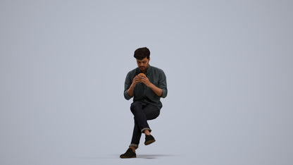 realistic 3D human man casual sitting, archviz people FBX OBJ for Blender, standing pose render