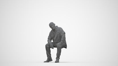 realistic 3D people senior man casual sitting, render-ready for V-Ray and Corona, FBX OBJ, wireframe back view