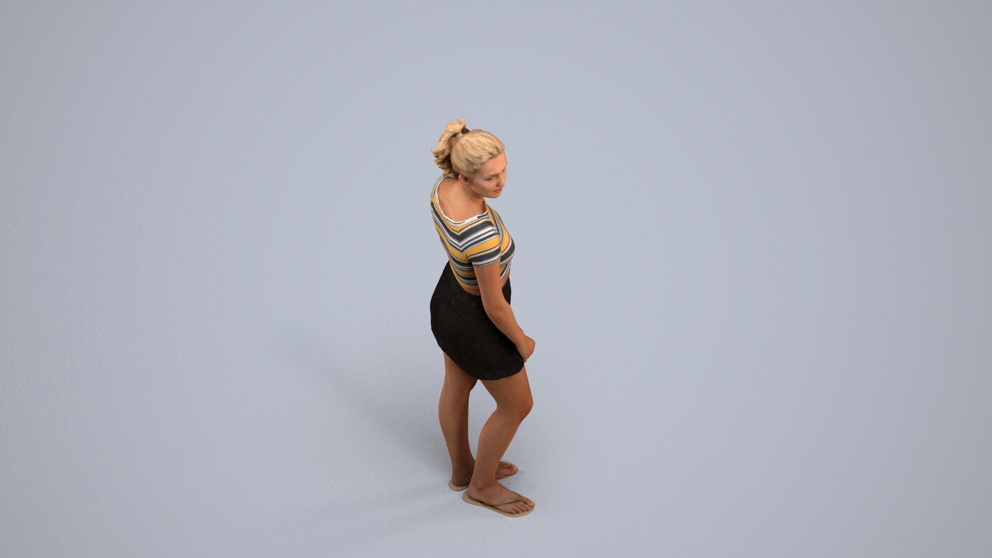 realistic 3D people woman casual standing, render-ready for V-Ray and Corona, FBX OBJ, back view render
