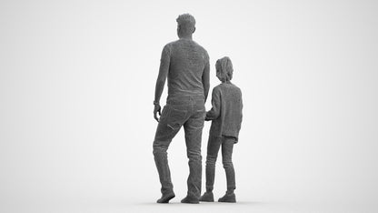 photogrammetry 3D girl casual walking, realistic human model archviz FBX, wireframe front view