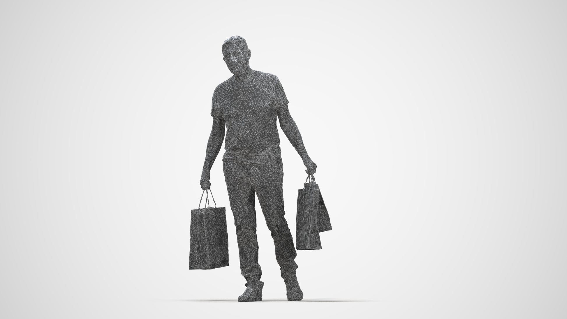 photogrammetry 3D senior man casual shopping, realistic human model archviz FBX, wireframe back view
