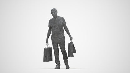 photogrammetry 3D senior man casual shopping, realistic human model archviz FBX, wireframe back view