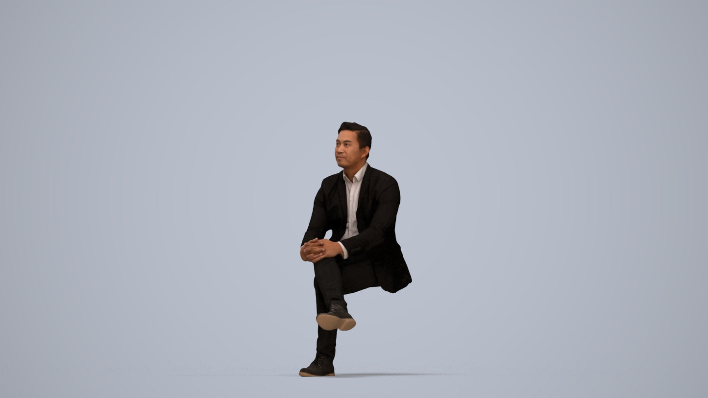 3D people model man business, scanned human for 3ds Max rendering, top-down view render