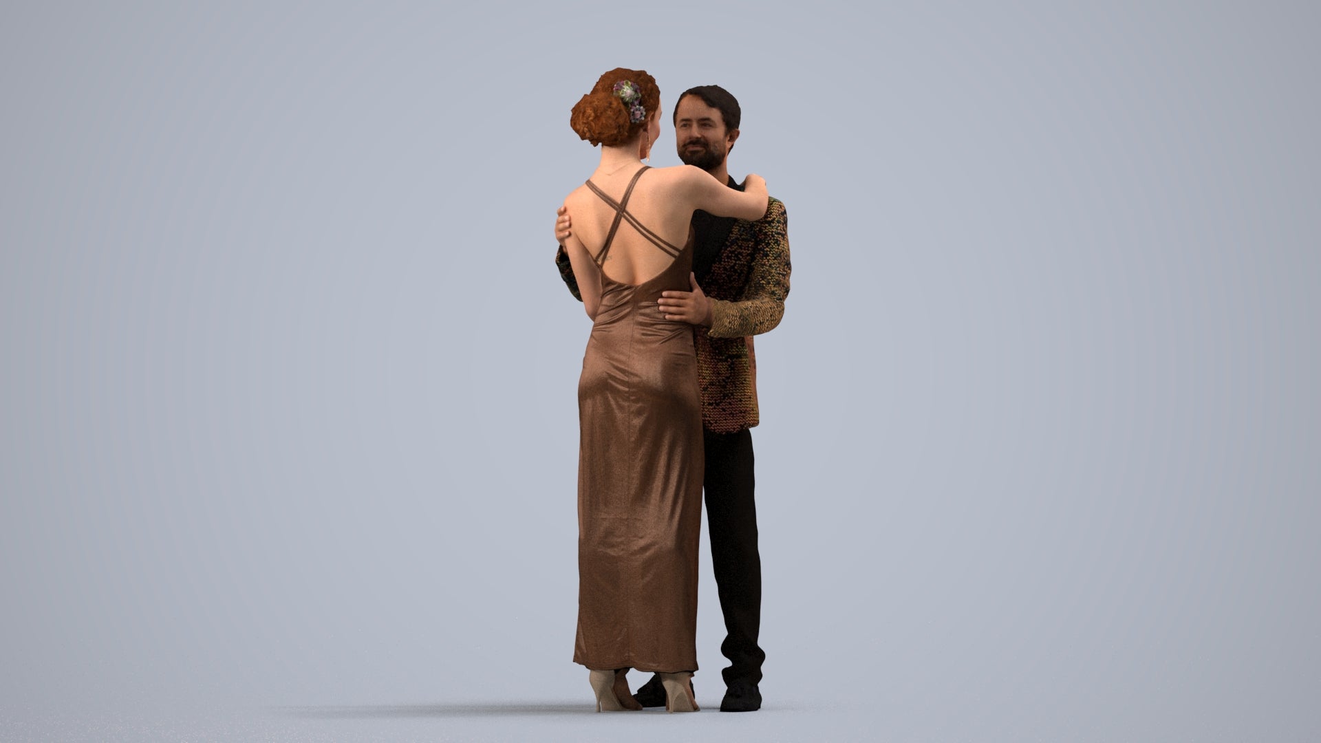 realistic 3D human woman formal dancing, archviz people FBX OBJ for Blender, side view render