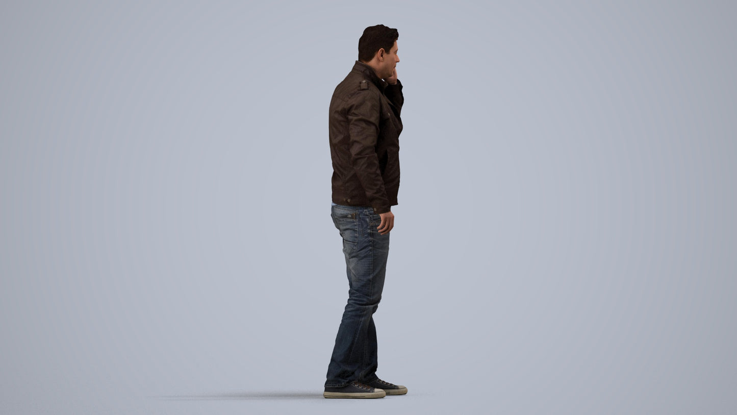 realistic 3D people man casual standing, render-ready for V-Ray and Corona, FBX OBJ, side view render