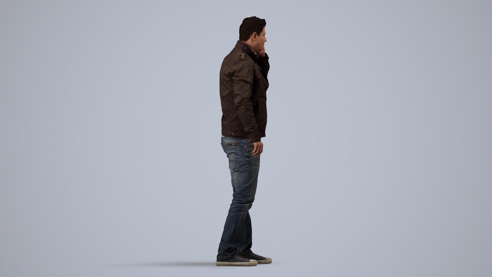 realistic 3D people man casual standing, render-ready for V-Ray and Corona, FBX OBJ, side view render