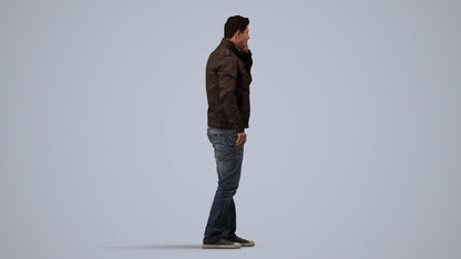 realistic 3D people man casual standing, render-ready for V-Ray and Corona, FBX OBJ, side view render