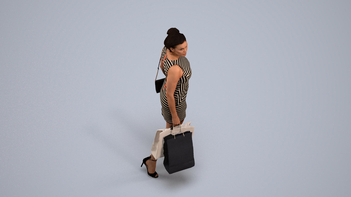photogrammetry 3D woman casual shopping, realistic human model archviz FBX, back view render