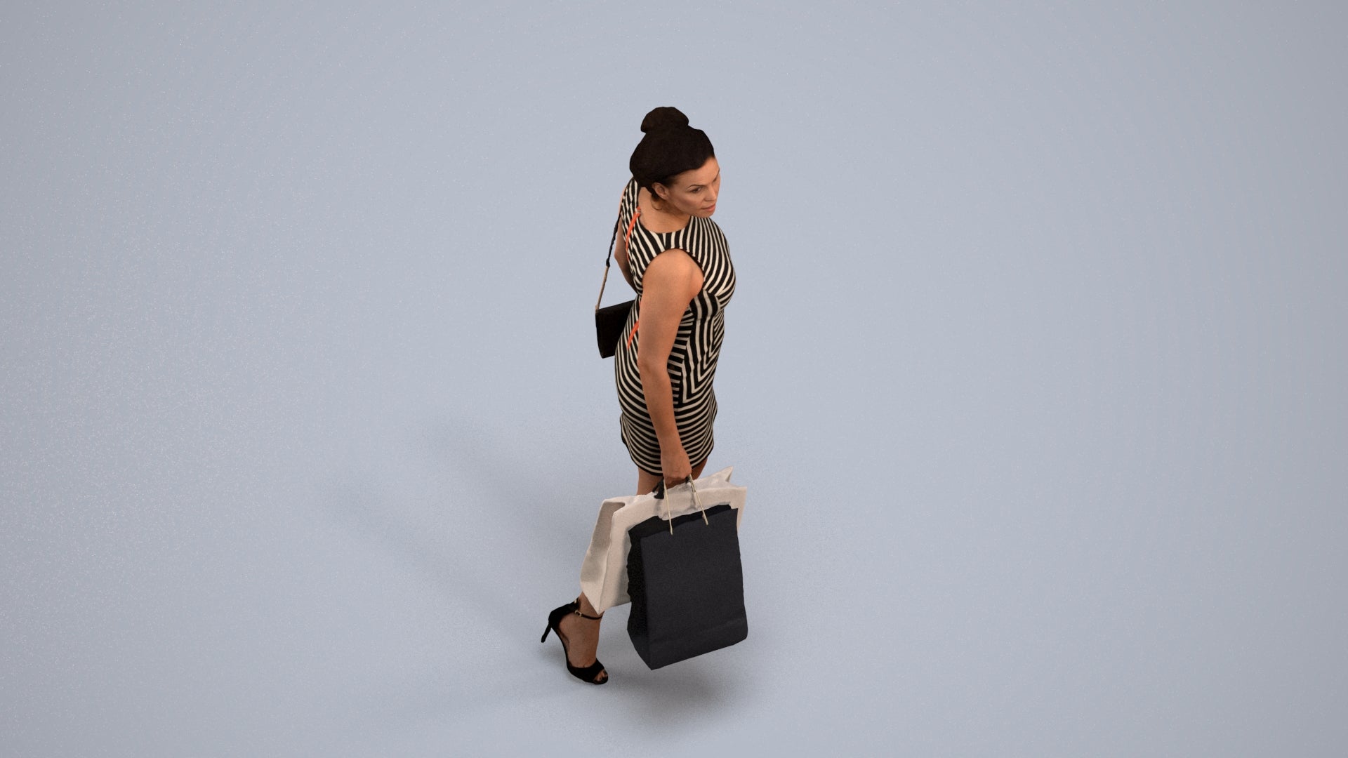 photogrammetry 3D woman casual shopping, realistic human model archviz FBX, back view render