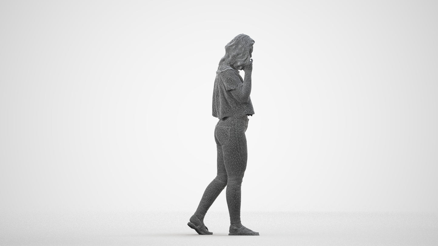 realistic 3D woman casual walking, scanned archviz people for Blender and 3ds Max, wireframe side view