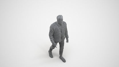 photogrammetry 3D man casual walking, realistic human model archviz FBX, wireframe three-quarter view