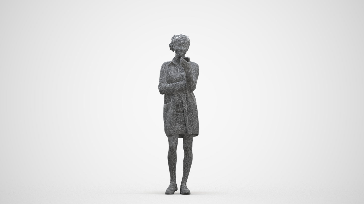 realistic 3D woman casual standing, scanned archviz people for Blender and 3ds Max, three-quarter front view render