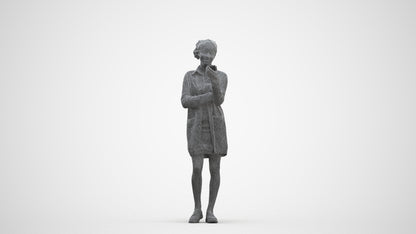 realistic 3D woman casual standing, scanned archviz people for Blender and 3ds Max, three-quarter front view render
