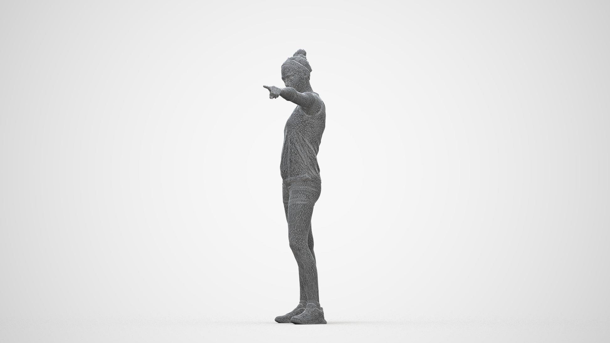 scanned 3D girl sport, photogrammetry people for Enscape and V-Ray, wireframe back view