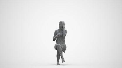 scanned 3D woman casual sitting, photogrammetry people for Enscape and V-Ray, three-quarter front view render