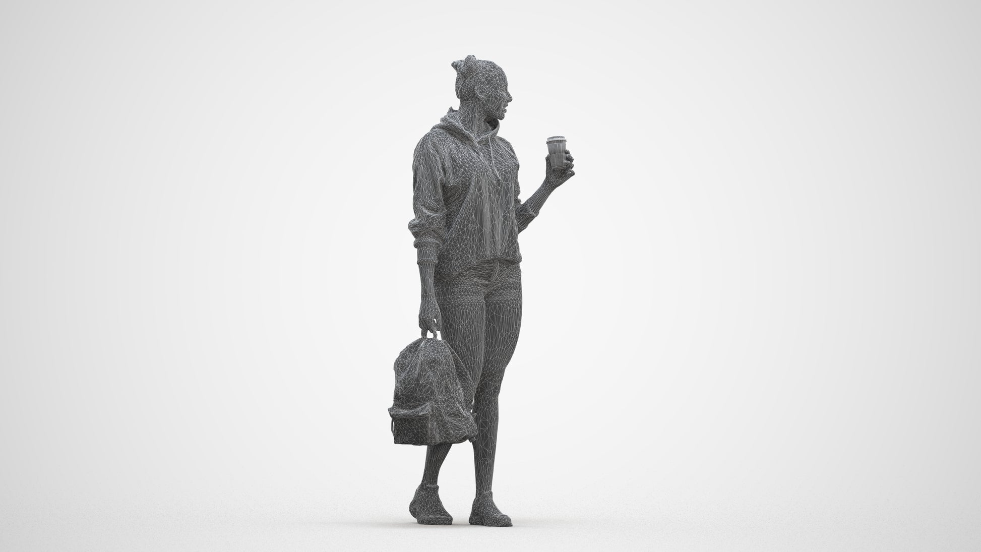 realistic 3D woman casual walking, scanned archviz people for Blender and 3ds Max, three-quarter front view render