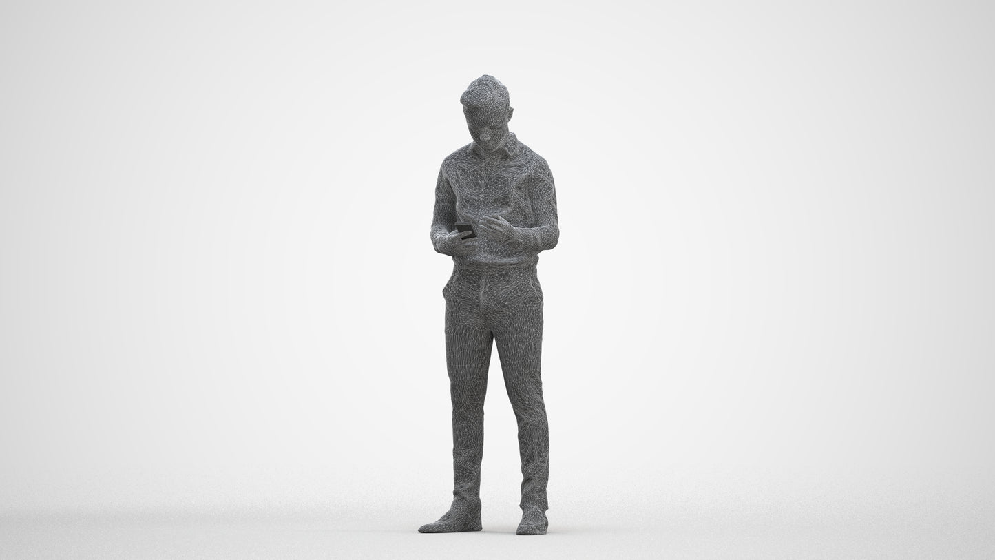 3D human model boy business kids, photogrammetry scanned person for archviz, three-quarter front view render