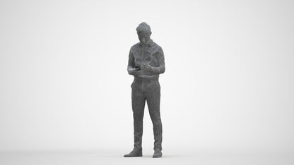 3D human model boy business kids, photogrammetry scanned person for archviz, three-quarter front view render