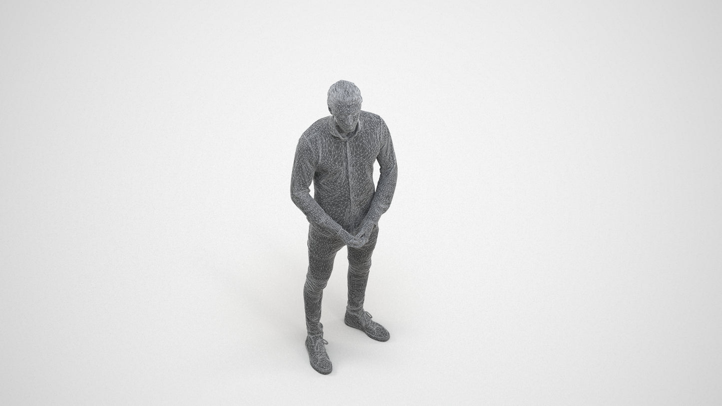 realistic 3D people man casual standing, render-ready for V-Ray and Corona, FBX OBJ, wireframe three-quarter view