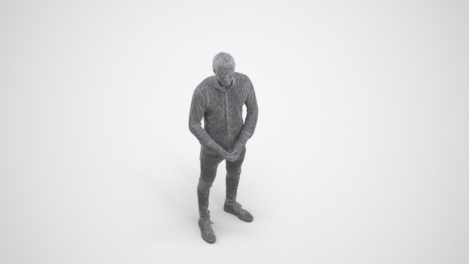 realistic 3D people man casual standing, render-ready for V-Ray and Corona, FBX OBJ, wireframe three-quarter view