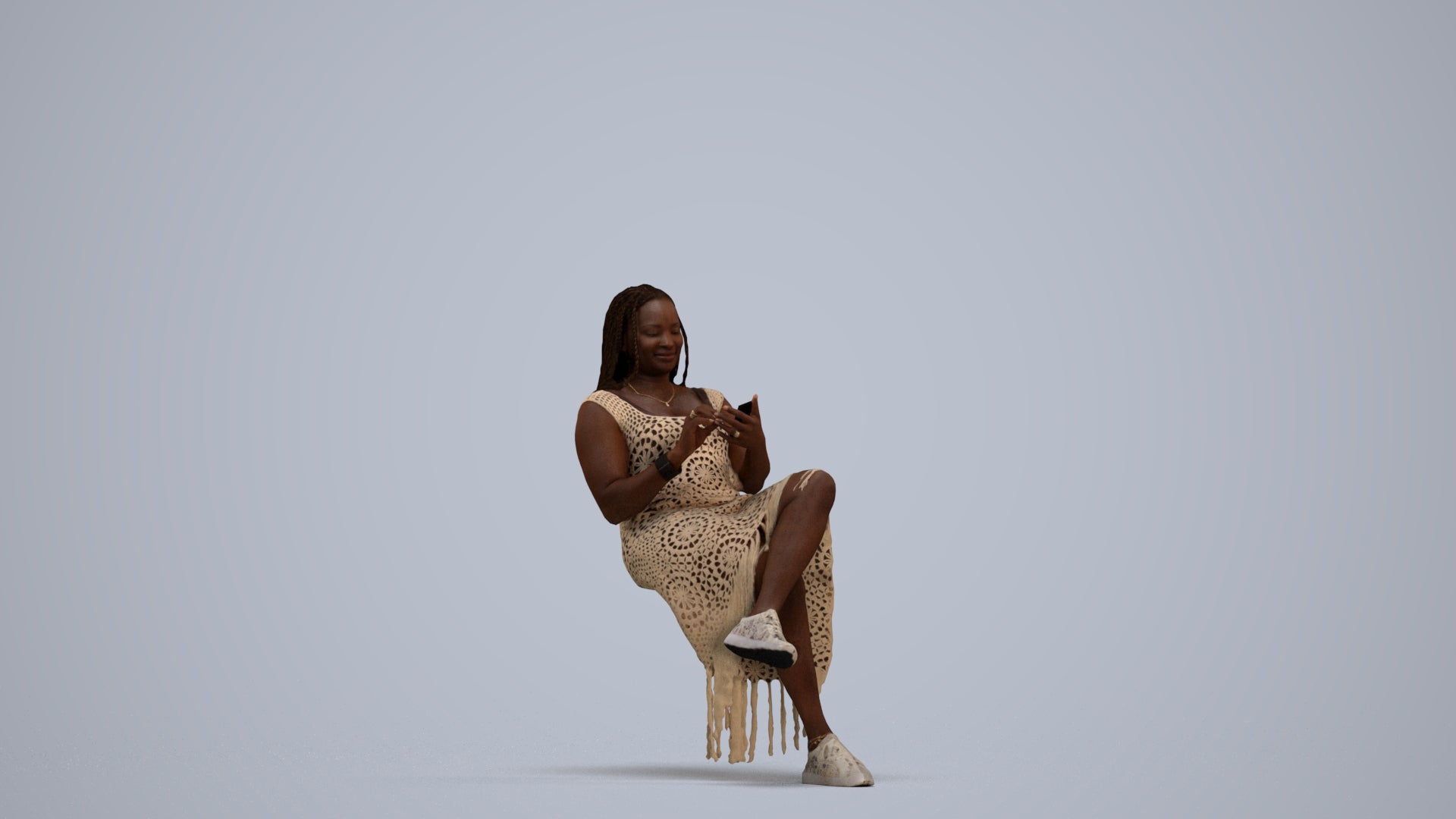 realistic 3D human woman casual sitting, archviz people FBX OBJ for Blender, standing pose render