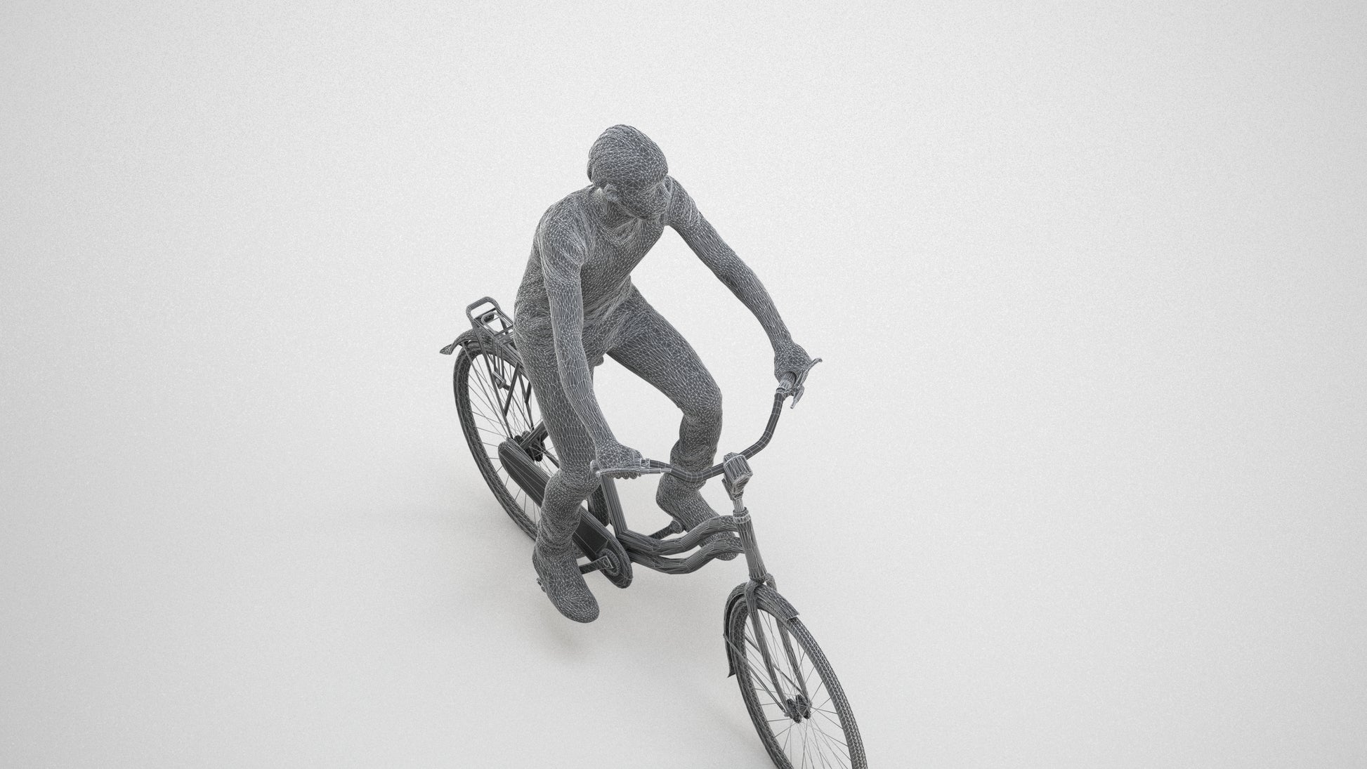 realistic 3D boy casual cycling, scanned archviz people for Blender and 3ds Max, wireframe three-quarter view
