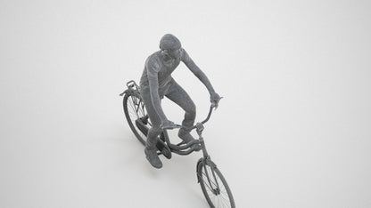 realistic 3D boy casual cycling, scanned archviz people for Blender and 3ds Max, wireframe three-quarter view