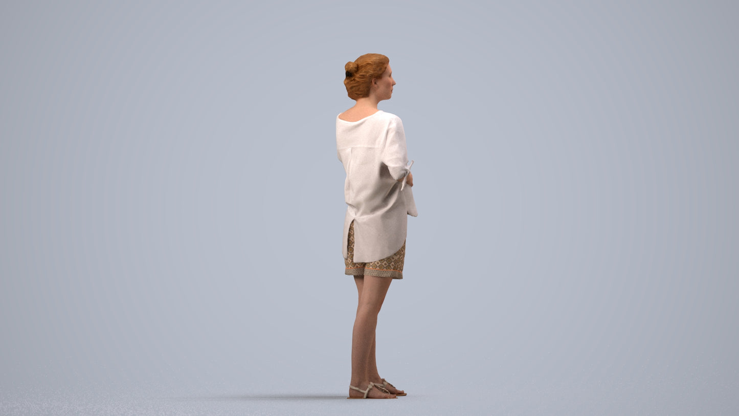realistic 3D people woman casual standing, render-ready for V-Ray and Corona, FBX OBJ, side view render