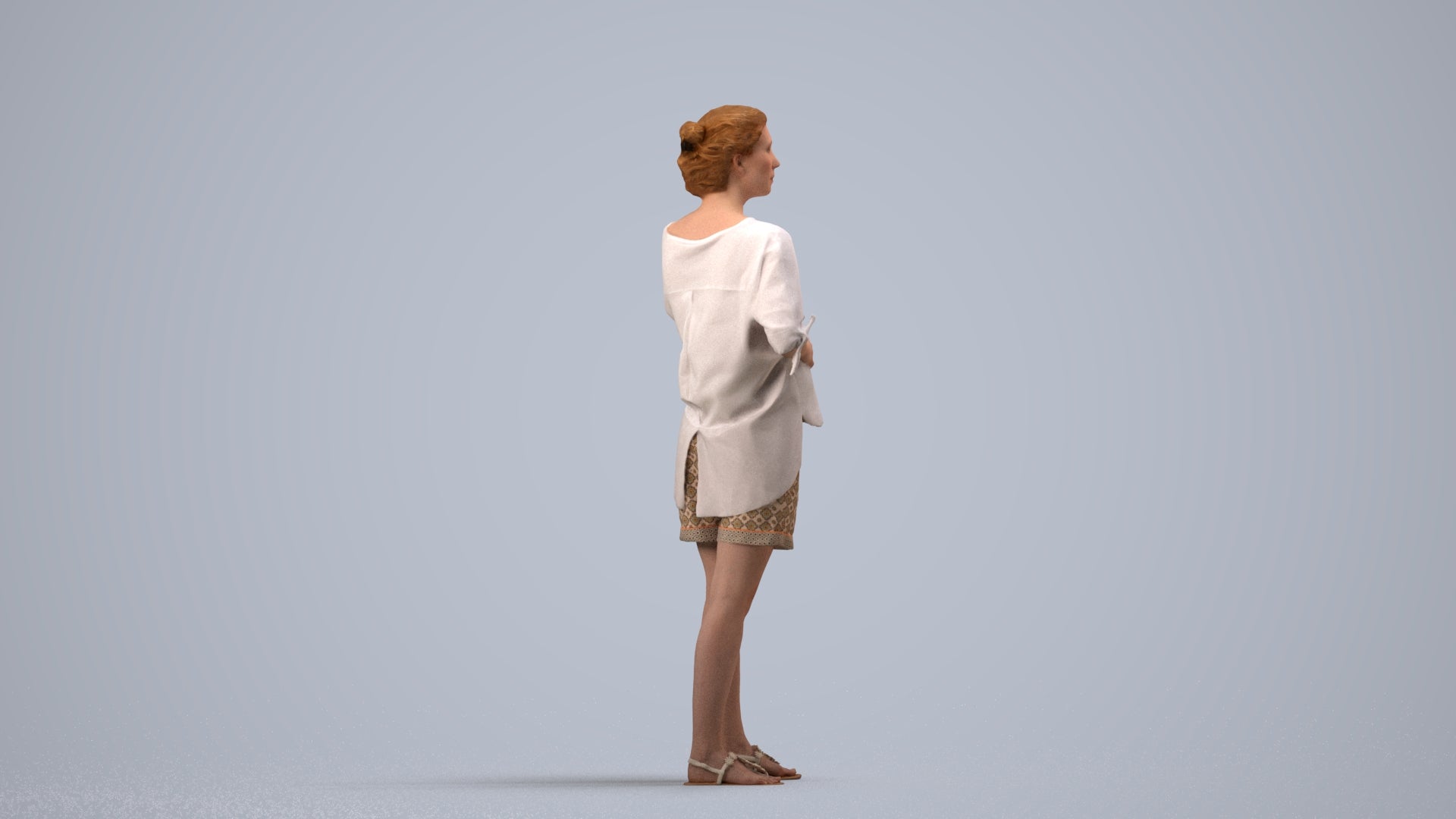 realistic 3D people woman casual standing, render-ready for V-Ray and Corona, FBX OBJ, side view render