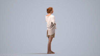 realistic 3D people woman casual standing, render-ready for V-Ray and Corona, FBX OBJ, side view render