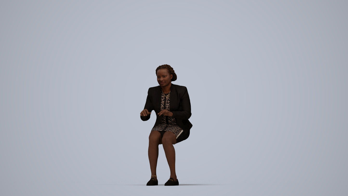 3D people model woman business sitting, scanned human for 3ds Max rendering, top-down view render