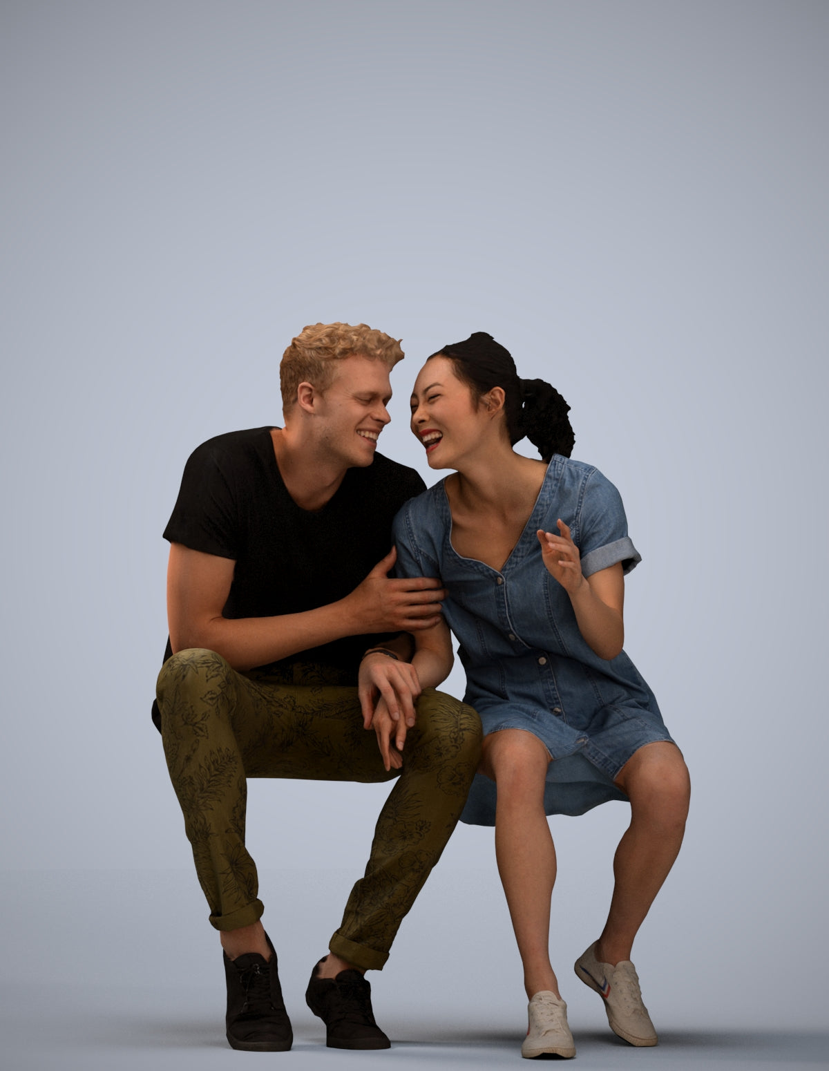 3D people model woman casual couple, scanned human for 3ds Max rendering