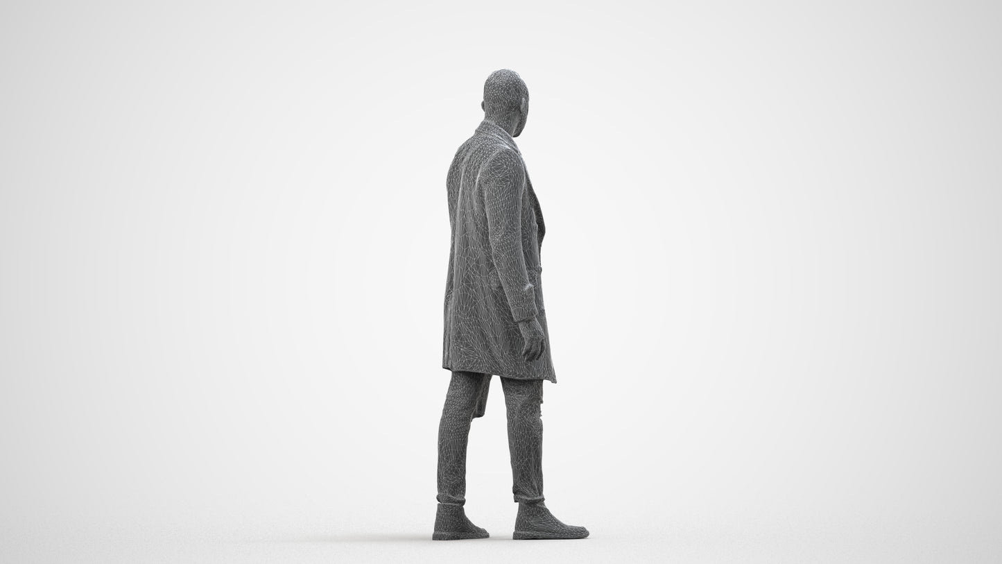 3D people model man casual walking, scanned human for 3ds Max rendering, wireframe side view