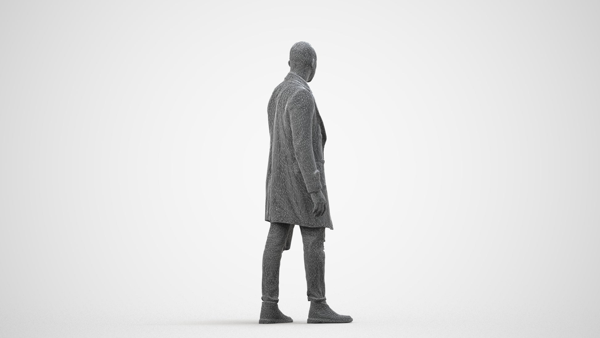 3D people model man casual walking, scanned human for 3ds Max rendering, wireframe side view