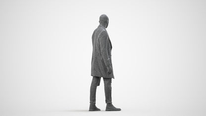 3D people model man casual walking, scanned human for 3ds Max rendering, wireframe side view