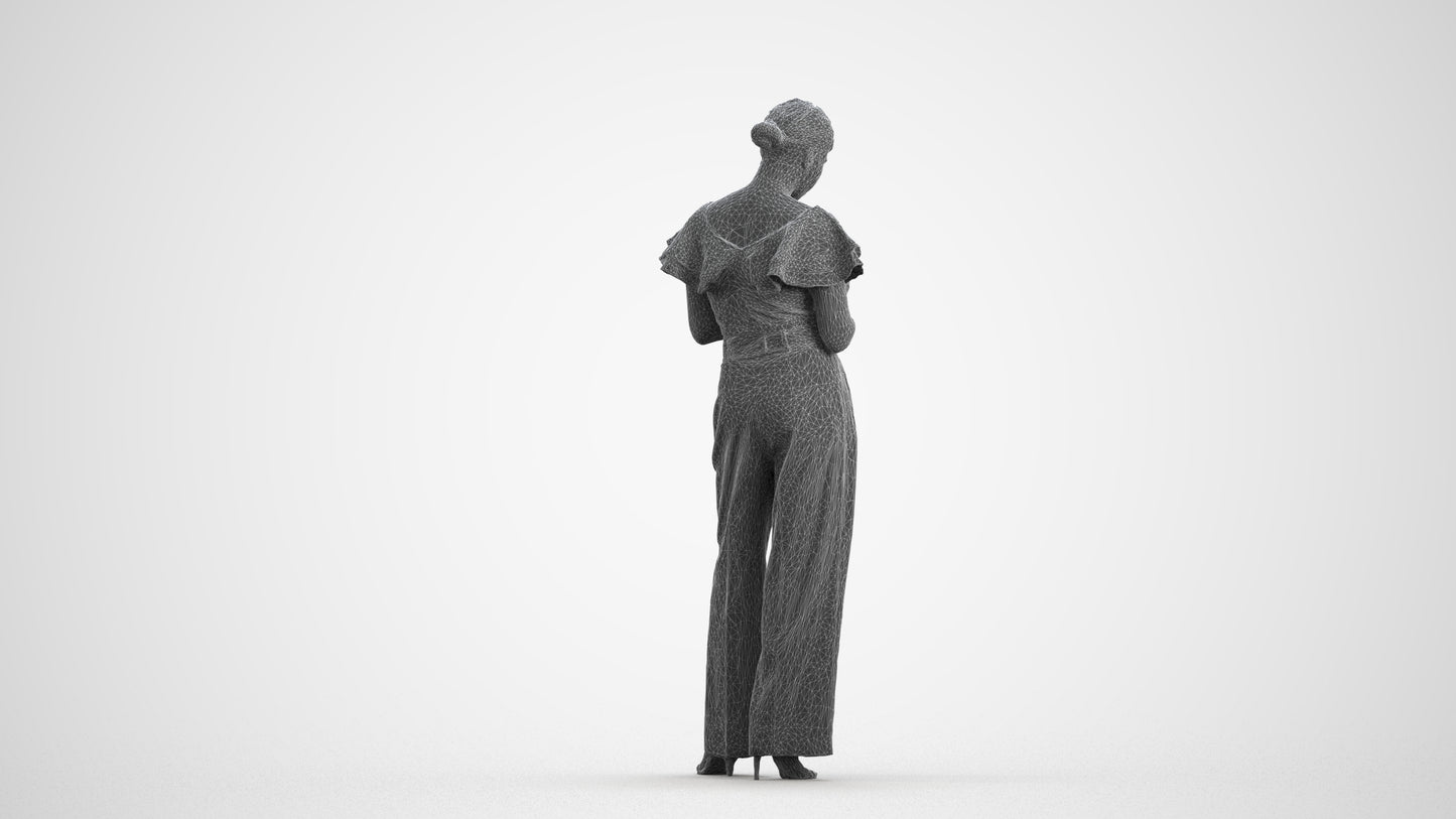 realistic 3D human woman business standing, archviz people FBX OBJ for Blender, wireframe front view
