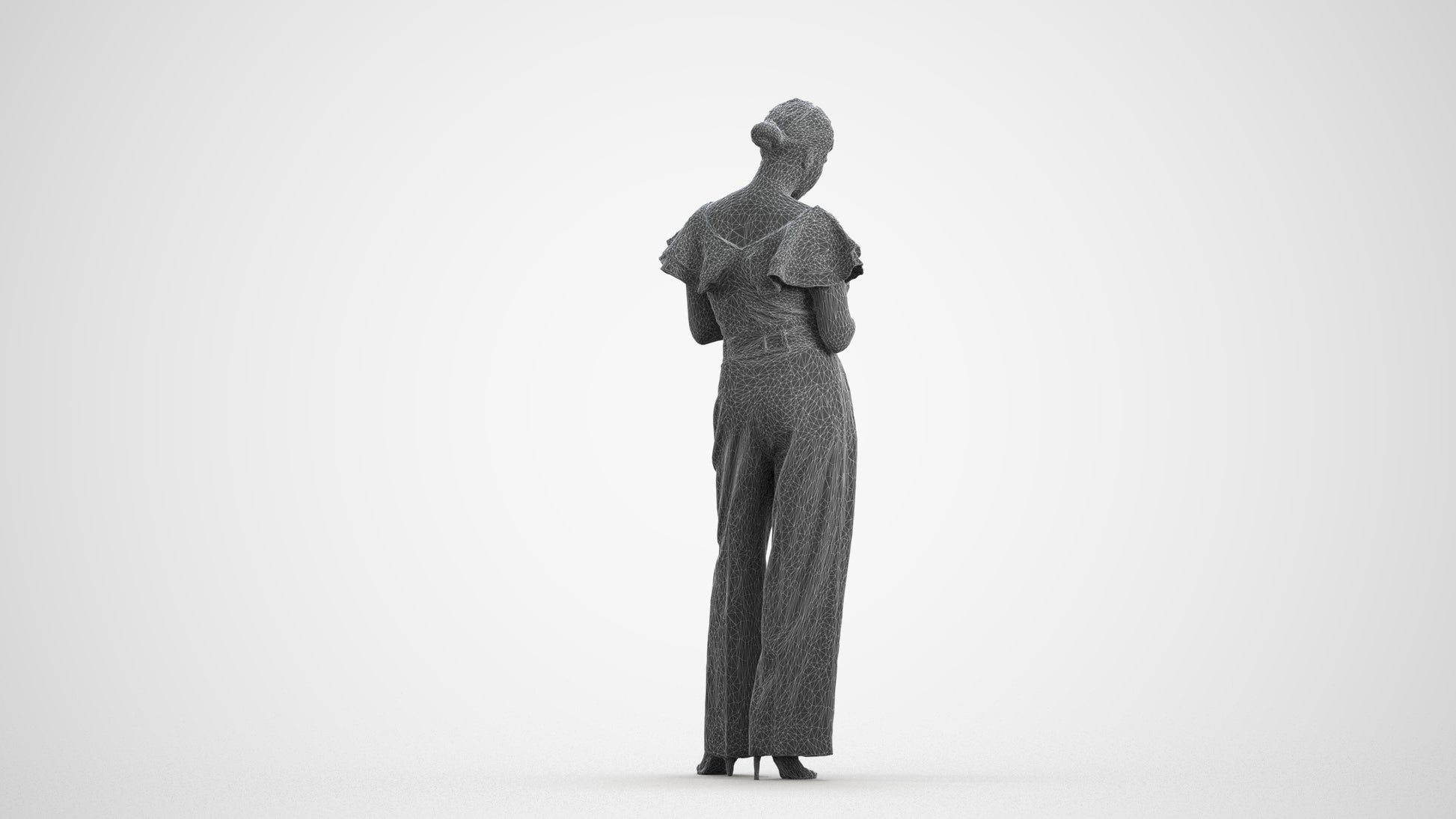 realistic 3D human woman business standing, archviz people FBX OBJ for Blender, wireframe front view