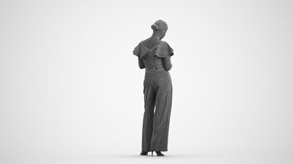 realistic 3D human woman business standing, archviz people FBX OBJ for Blender, wireframe front view