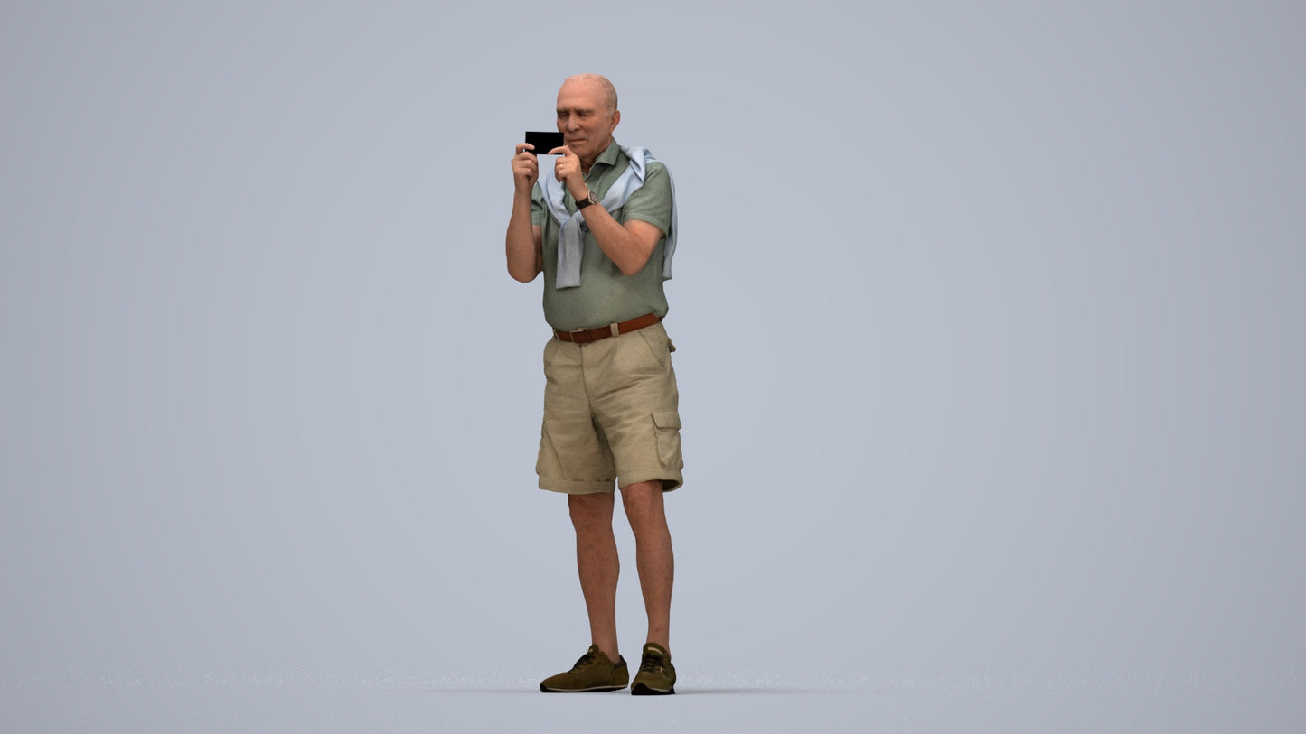 realistic 3D senior man casual standing, scanned archviz people for Blender and 3ds Max, top-down view render
