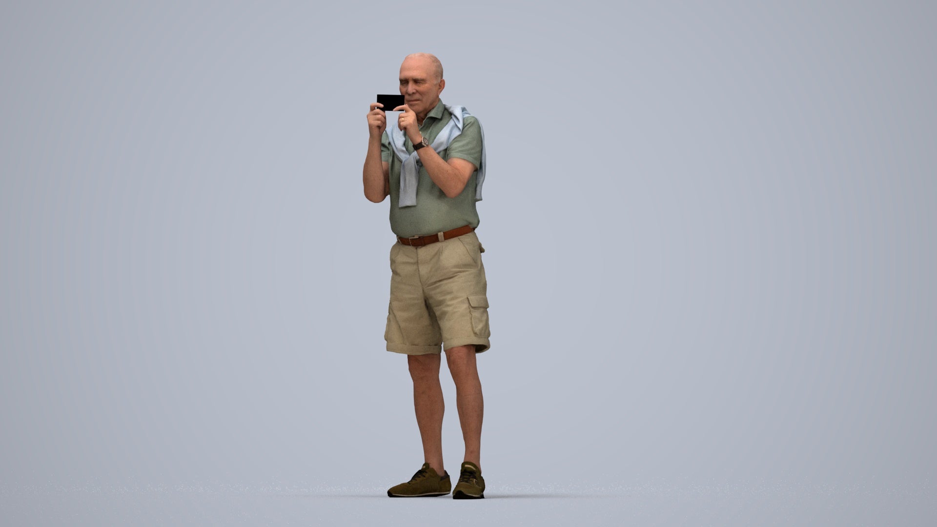 realistic 3D senior man casual standing, scanned archviz people for Blender and 3ds Max, top-down view render