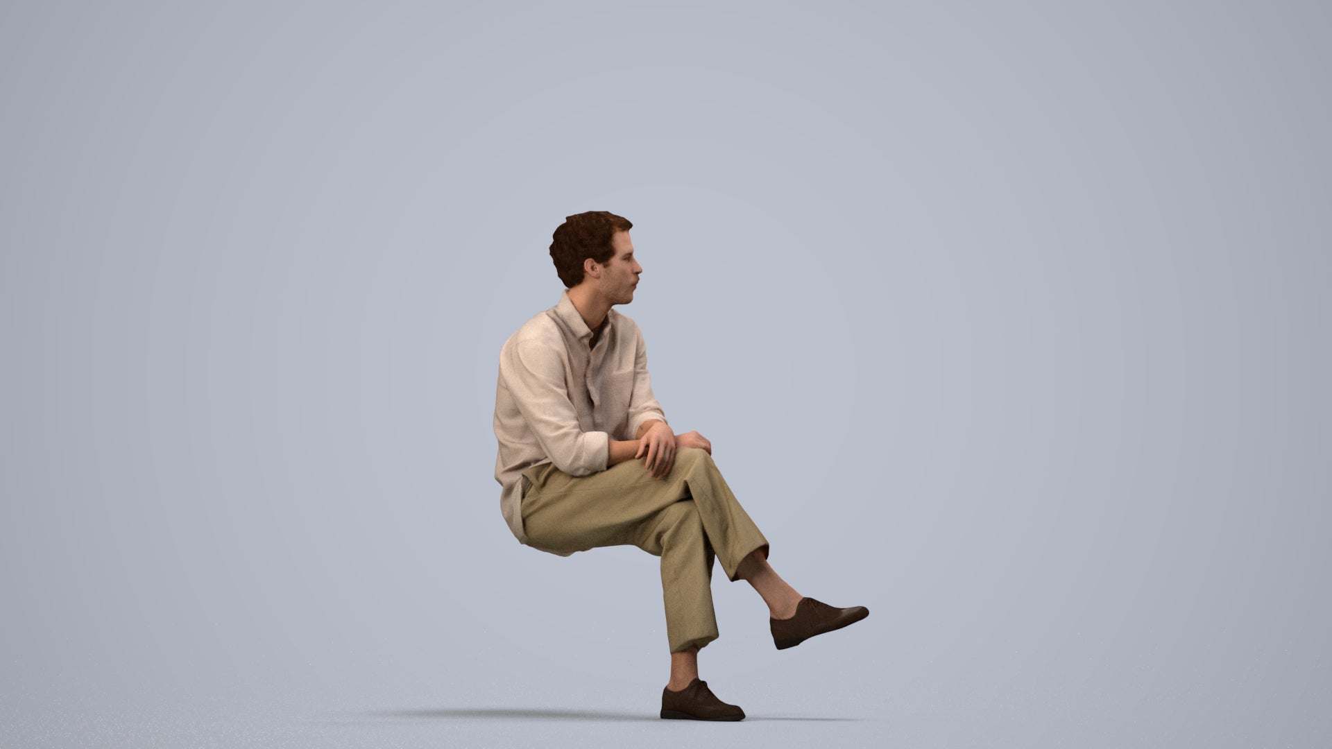 3D scanned man sitting casual, photorealistic archviz people for Enscape and SketchUp, side view render