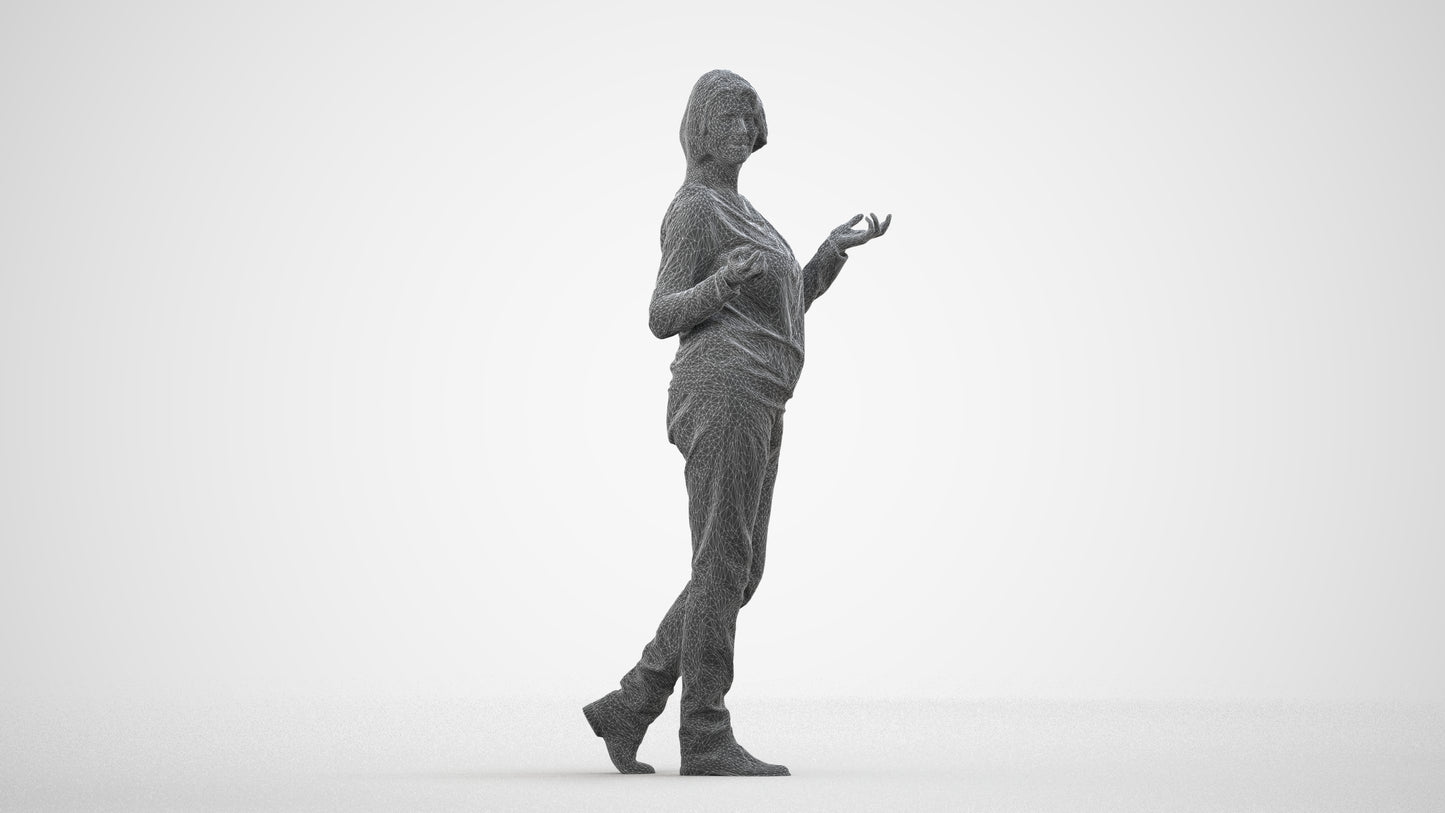 realistic 3D human woman casual walking, archviz people FBX OBJ for Blender, wireframe side view